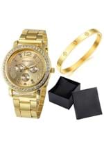 Ficha técnica e caractérísticas do produto Kit Relógio Geneva 2626 Dourado e Bracelete Vanglore Verona Dourado