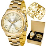 Ficha técnica e caractérísticas do produto Kit Relógio Lince Feminino Dourado com Bracelete LRG4392LK195C2KX Analógico 5 Atm Cristal Mineral