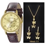Ficha técnica e caractérísticas do produto Kit Relógio Lince Feminino Dourado Couro 30 M Lrc4304l K112