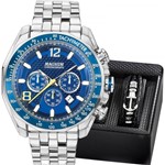 Ficha técnica e caractérísticas do produto Kit Relógio Magnum Masculino Prata ChronographCom Pulseira MA32167O