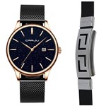 Kit Relógio Masculino Crrju Dourado Casual Luxo com Pulseira