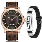 Ficha técnica e caractérísticas do produto Kit Relógio Masculino Curren Dourado Casual Luxo + Pulseira