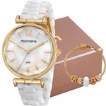 Ficha técnica e caractérísticas do produto Kit Relógio Mondaine Feminino Branco com Pulseira 53744LPMVDF1K1 Analógico 5 Atm Cristal Mineral