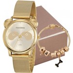 Ficha técnica e caractérísticas do produto Kit Relógio Mondaine Feminino Dourado 53784LPMVDE1K1 Analógico 5 Atm Cristal Mineral