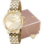 Ficha técnica e caractérísticas do produto Kit Relógio Mondaine Feminino Dourado 99358LPMKDE4K3 Analógico 5 Atm Cristal Mineral