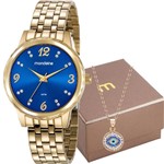 Ficha técnica e caractérísticas do produto Kit Relógio Mondaine Feminino Dourado com Colar 99358LPMKDE7K2 Analógico 5 Atm Cristal Mineral