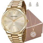 Kit Relógio Mondaine Feminino Dourado com Colar e Brincos 53750LPMVDE1K1