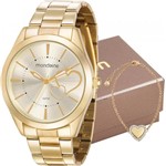 Ficha técnica e caractérísticas do produto Kit Relógio Mondaine Feminino Dourado com Pulseira 53690LPMGDE1K1