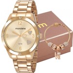 Ficha técnica e caractérísticas do produto Kit Relógio Mondaine Feminino Dourado com Pulseira 99400LPMKDE1K