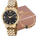 Kit Relógio Mondaine Feminino Dourado com Pulseira 99400LPMKDE1K