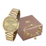 Ficha técnica e caractérísticas do produto Kit Relógio Mondaine Feminino Dourado + Pulseira Analógico 99297lpmgde1