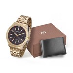 Kit Relógio Mondaine Masculino Dourado + Carteira Preta 99144gpmvde2