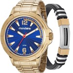 Ficha técnica e caractérísticas do produto Kit Relógio Mondaine Masculino Dourado com Pulseira 83452GPMVDE2K1