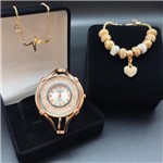 Kit Relogio + Pulseira Berloques Estilo Pandora + Colar - Cansnow