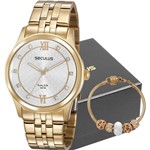 Ficha técnica e caractérísticas do produto Kit Relógio Seculus Feminino Dourado com Pulseira 35025LPSVDA1K1 Analógico 5 Atm Cristal Mineral