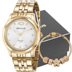 Ficha técnica e caractérísticas do produto Kit Relógio Seculus Feminino Dourado com Pulseira 28968LPSKDA1K2 Analógico 5 Atm Cristal Mineral