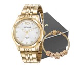 Kit Relógio Seculus Feminino Dourado com Pulseira 28968LPSKDA1K2