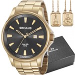 Kit Relógio Seculus Masculino Dourado com Escapulário 35001GPSKDA1K1