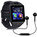 Kit Relógio Smartwatch Dz09 + Fone Bluetooth - Original Touch Bluetooth Gear Chip - Preta - Shezen