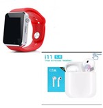 Ficha técnica e caractérísticas do produto Kit Relógio Smartwatch Q18 Vermelho + Fone Bluetooth Sem Fio I11-TWS - Fzf