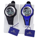Kit 2 Relógios Digitais em Silicone Adulto/Infantil Preto e Azul Bonito e Barato - Orizom