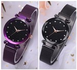 Ficha técnica e caractérísticas do produto KIt 2 Relógios Feminino Strass Star Universe Pulseira Magnética Preto e Roxo - Horyums