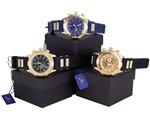 Ficha técnica e caractérísticas do produto Kit 3 Relógios Masculino Dourado Prata Original Pulseira Ajustável + Caixa - Orizom
