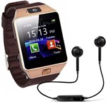 Ficha técnica e caractérísticas do produto Kit 2 Relógios Smartwatch Dz09 + 2 Fone Bluetooth - Original Touch Bluetooth Gear Chip - Dourada