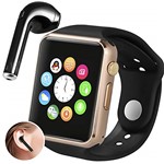 Ficha técnica e caractérísticas do produto Kit Smartwatch A1 + Fone de Ouvido Bluetooth I7 - Relógio Celular Inteligente Chip Android Ios (DOURADO/PRETO)