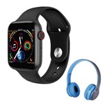 Ficha técnica e caractérísticas do produto Kit SmartWatch IWO 8 44mm Compatível Android e IOS Preto + Fone de Ouvido Sem Fio Bluetooth Dobrável P47 Azul