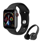 Kit SmartWatch IWO 9 44mm Compatível Android e IOS Preto + Fone de Ouvido Sem Fio Bluetooth Dobrável P47 Verde