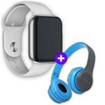 Ficha técnica e caractérísticas do produto Kit SmartWatch IWO8 44mm Compatível Android e IOS Branco + Fone de Ouvido Sem Fio Bluetooth Dobrável P47 Azul - Fone Bluetooth