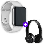 Ficha técnica e caractérísticas do produto Kit SmartWatch IWO9 44mm Compatível Android e IOS Branco + Fone de Ouvido Sem Fio Bluetooth Dobrável P47 Preto - Fone Bluetooth