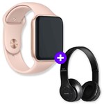 Ficha técnica e caractérísticas do produto Kit SmartWatch IWO9 44mm Compatível Android e IOS Dourado + Fone de Ouvido Sem Fio Bluetooth Dobrável P47 Preto - Fone Bluetooth