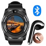 Ficha técnica e caractérísticas do produto Kit Smartwatch V8 + Fone de Ouvido Bluetooth I7 - Relógio Celular Inteligente Chip Android Ios (PRETO)
