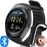 Ficha técnica e caractérísticas do produto Kit Smartwatch Y1 + Fone de Ouvido Bluetooth I7 - Relógio Celular Inteligente Chip Android Ios (PRETO)