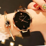 Ficha técnica e caractérísticas do produto Ladies Watch Exquisite Top Diamante Quartz Ladies Watch Couro Moda relógio de pulso Mulheres relógios saat relogio feminino