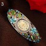 Ficha técnica e caractérísticas do produto Lady Beleza Cristal Colorido Flor Alloy Bracelet Bangle relógio analógico de quartzo das mulheres