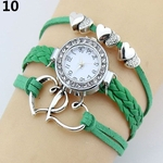 Ficha técnica e caractérísticas do produto Lady Double Heart Charme Multilayer Braid Faux Leather Bracelet Relógio De Pulso