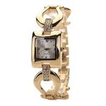 Ficha técnica e caractérísticas do produto Lady Moda de Ouro Tom Cadeia Bracelet Dial Square analógico de pulso de quartzo