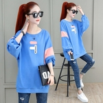 Ficha técnica e caractérísticas do produto Lady Loose Middle Long Sweatshirt Crew Neck Combined Color Autumn Casual Pullover