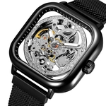 Ficha técnica e caractérísticas do produto LAR Homens Auto Mecânica relógio do quadrado Esqueleto Dial Stainless Steel malha pulseira de relógio de pulso