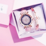 Ficha técnica e caractérísticas do produto Luxo Mulheres Relógios Pulseira conjunto Starry Sky senhoras pulseira relógio Casual Couro Quartz relógio de pulso Relógio Relógio Feminino