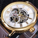 Ficha técnica e caractérísticas do produto LAR Mechanical Man Assista numeral romano Skeleton Dial Leather Strap relógio de pulso