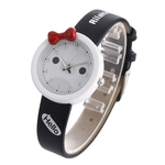 Ficha técnica e caractérísticas do produto Menina dos desenhos animados de relógio de quartzo Olá Cat bowknot PU Leather Strap Adorável Kid Criança Relógio de pulso Girl Watch