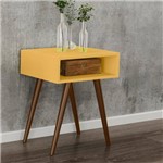 Mesa Lateral Movelbento Rt 3025 Retrô com Nicho e 4 Pés Palitos de Madeira Maciça Amarelo