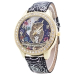 Ficha técnica e caractérísticas do produto Moda quartzo relógio Mulheres Crystal Rhinestone Owl Pattern relógios Vestido relógio de pulso Ladies