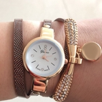 Ficha técnica e caractérísticas do produto Moda requintada decoração de metal pulseira de relógio de quartzo para mulheres menina Ladies watches