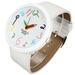 Ficha técnica e caractérísticas do produto Mulheres Caso Big Pointer macia Faux Leather Strap Quartz Branco relógio de pulso Pencil