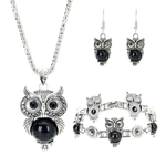 Ficha técnica e caractérísticas do produto Mulheres Faux Turquoise Owl Pattern Gancho Brincos Colar Pulseira Jewelry Set